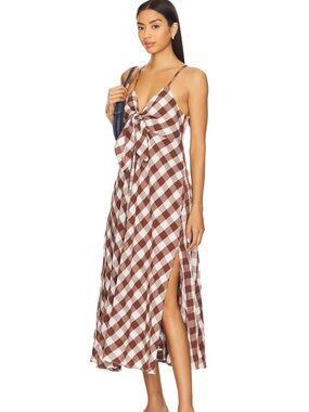Free People Brown Gingham Via MIDI Dress